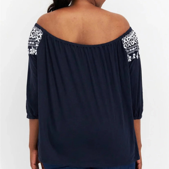 Tommy Hilfiger Floral Embroidered Off The Shoulder Top Peasant Boho Navy 1X NWT - Picture 4 of 14